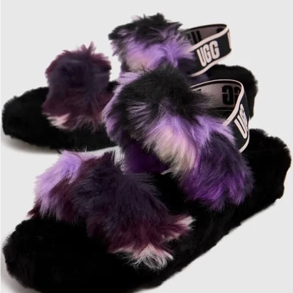 UGG Fluffy Purple and Black Slippers